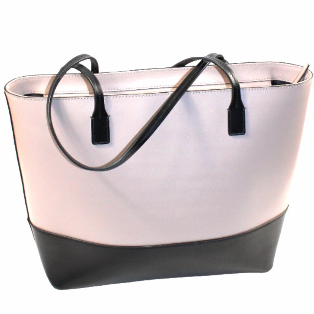 Kate Spade Wright Place Karla Two Tone Almondine & Black Leather Tote - Picture 5 of 9